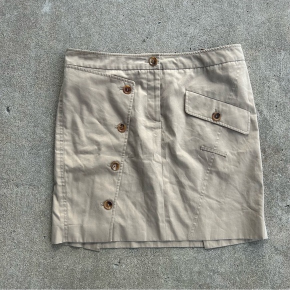 Burberry Dresses & Skirts - Burberry Button Front Mini Skirt Size 10 Khaki Cotton